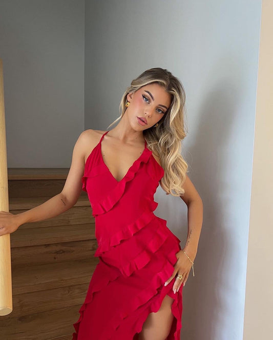 Red Ruffle Maxi