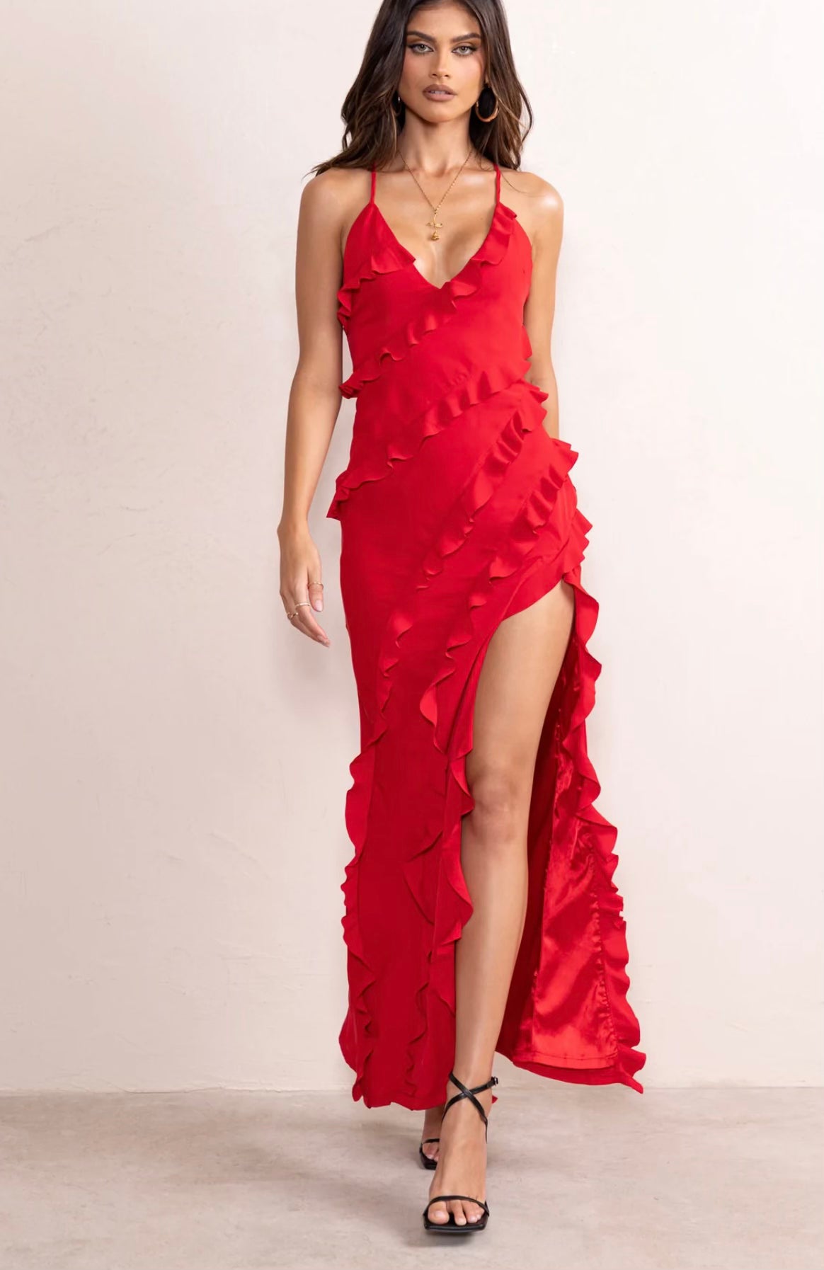 Red Ruffle Maxi
